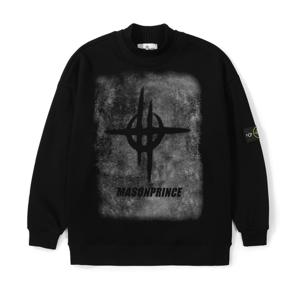 Stone Island Graffiti Spray-painted Plush Round Neck Sweatshirt